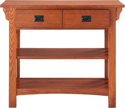 Leick Home Mission Impeccable Bookshelf, Solid Wood, 2 Drawers, 2 Shelves, Slatted Sides, Blackened Hardware, Easy Assembly, Russet Brown, 12 in D x 34 in W x 30 in H, Item 8261
