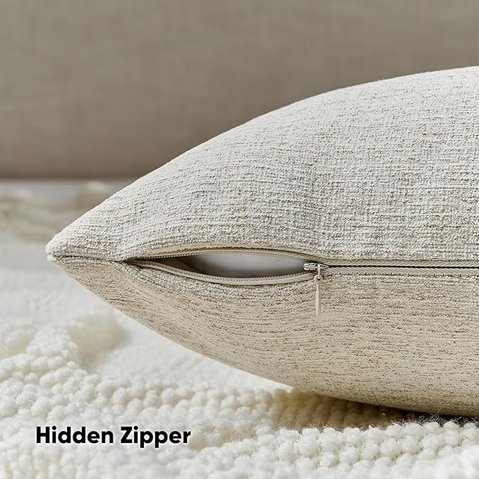 FUTEI Natural Linen Chenille Decorative Throw Pillow Covers 22x22 Inch Set of 2,Soft Cozy Faux Linen Textured Cushion Case,Farmhouse Home Decor for Couch Living Room