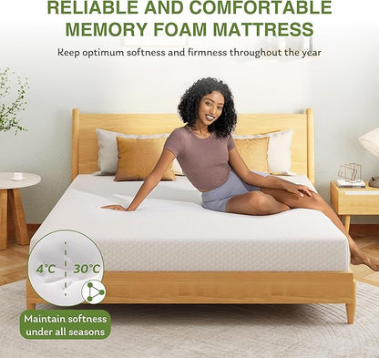 EGOHOME 12 Inch Queen Mattress, Memory Foam Mattress in a Box with Cooling Green Tea Gel, Relieve Pressure with Medium Support, CertiPUR-US Certified, 80''L x 60''W, White