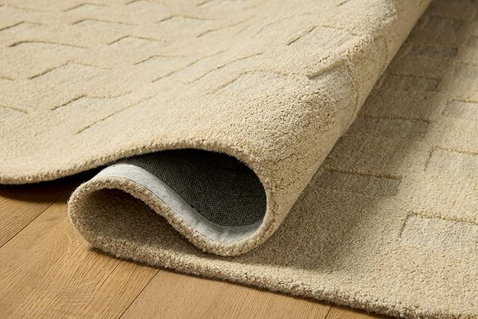 Loloi Leanne Ford Craven Collection CVN-04 Oatmeal/Dove 2'-6" x 9'-9" Runner Rug Checkered, Patterned, Neutral, Hallway, Kitchen, Mudroom, and Bathroom