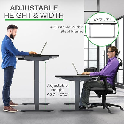 Rise UP Dual Motor Electric Standing Desk 60x30 Black Bamboo Desktop Premium Ergonomic Adjustable Height sit Stand up Home Office Computer Desk Table Motorized Powered Modern Furniture Small Standup