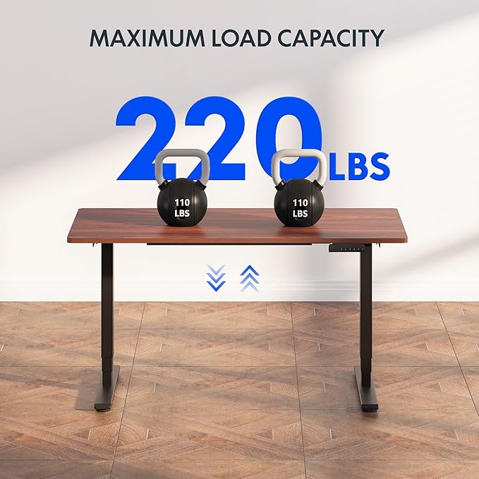 FLEXISPOT E6 3 Stages Dual Motor Electric Standing Desk 48x24 Inch Whole-Piece Board Height Adjustable Desk Electric Sit Stand Desk(Black Frame + Mahogany Desktop, 2 Packages)