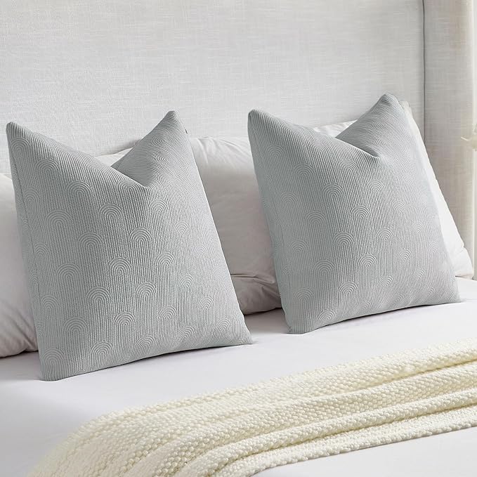 FUTEI Dusty Blue Chenille Decorative Throw Pillow Covers 18x18 Inch Set of 2,Soft Cozy Striped Geometric Patterns Cushion Cases,Modern Home Decor for Couch Bed Living Room