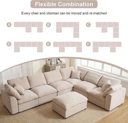 129.3" Oversized Modular Sectional Sofa, U Shaped Couch with Movable Ottoman, Large 7 Seat Corner Couches for Living Room, Spacious Space, Beige