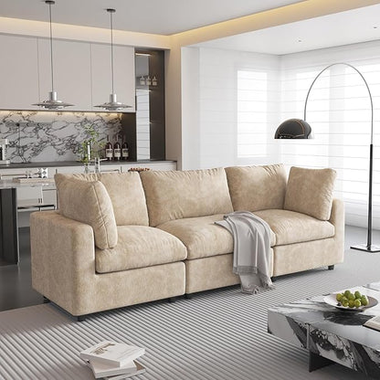 WJShome Modern Sectional Couches for Living Room,100 Inch 3-Seater Chenille Deep Seat Modular Sofa, Cloud Couch for Bedroom and Apartment，Khaki