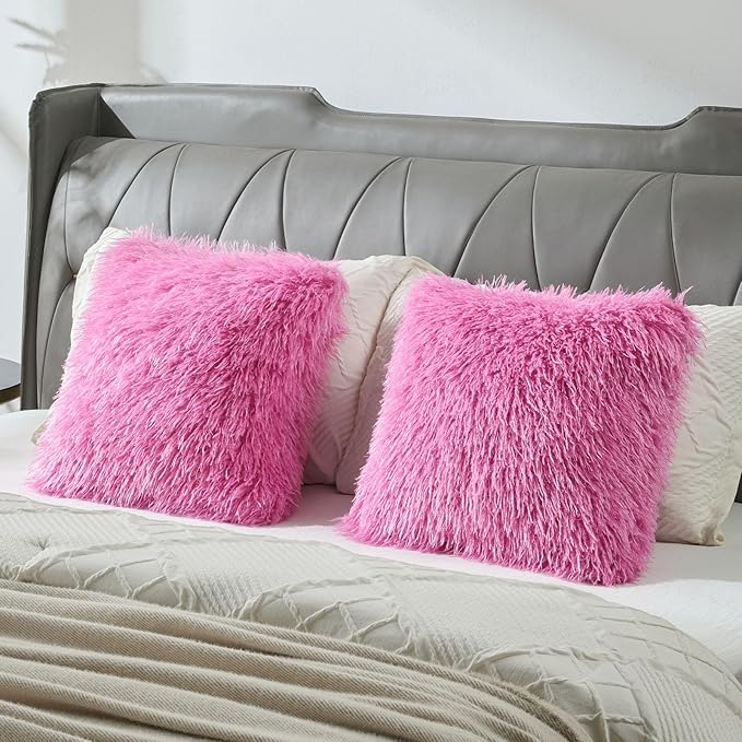 FUTEI Hot Pink Decorative Throw Pillow Covers 18x18 Inch Set of 2,Soft Cozy Faux Fine Wool Textured Cushion Case,Modern Home Luxury Decor for Couch Bed Living Room