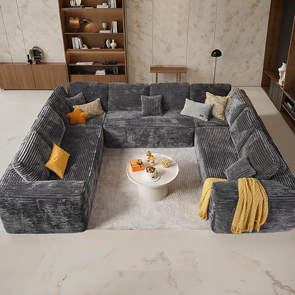 Cloud Sectional Couch with Loveseat, Boneless U-Shaped Cloud Couch with Deep Seat, Soft Plush Modern Minimalist Sofa, Assembly Free Modular Floor Sofa for Office Living Room Apartment, Grey