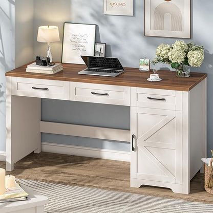 Farmhouse 59" Executive Desk,Computer Desk with 3 Drawers and Storage Cabinet,Workspace for Home Office and Study.