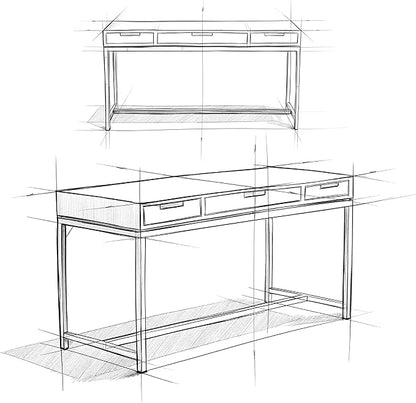 SIMPLIHOME Banting Desk - 60-Inch Wide Solid Hardwood and Metal Writing Desk in White, Modern Industrial Home Office Computer Table for Study with 2 Drawers and Flip-Down Keyboard Tray