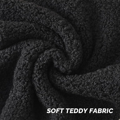 FUTEI Black Throw Pillow Covers 22x22 Inch Set of 2,Furry Faux Fur Teddy Boucle Textured Cushion Covers,Soft Fluffy Decorative Pillow Case,Home Decor for Couch Bed Living Room Office Car