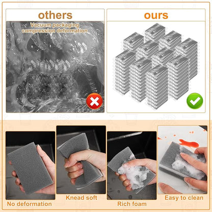 50 Pcs Individually Wrapped Sponges, Uncompressed Non Scratch Scrouing Sponges for Household Cleaning Dishes Kitchen Airbnb Apartment Car Bike Gray