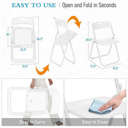 50 Pack White Plastic Folding Chairs, Indoor Outdoor Portable Stackable Commercial Seats with Steel Frame for Home Office Wedding Party Events Kitchen Dining, 350lb Capacity