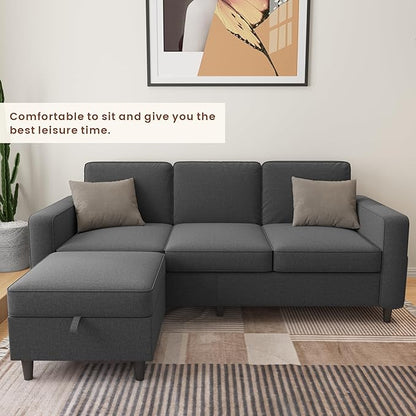 Sectional Couches for Living Room - Deep Seater Couch Living Room-Comfy L Shape Modular Sofa,with Storage Chaise-Washable Covers-Suitable for Living Rooms,Apartments,Rooms and Offices-Dark Gray