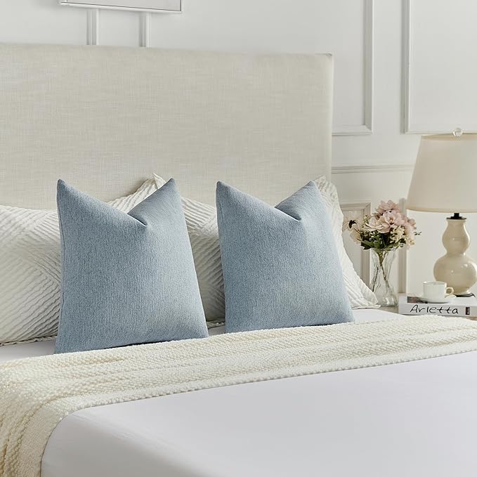 FUTEI Denim Blue Chenille Decorative Throw Pillow Covers 20x20 Inch Set of 2,Soft Cozy Faux Linen Textured Cushion Case,Farmhouse Home Decor for Couch Living Room