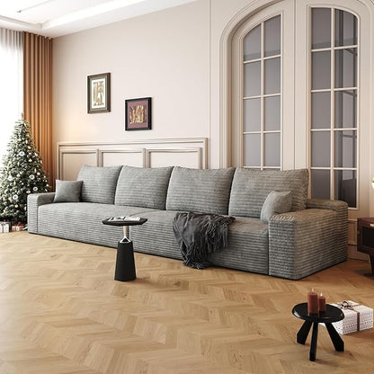 140.2" Cloud Modular Gray Sofa, 4-Seater Upholstered Couches for Living Room, Modern Minimalist Deep Seat Boneless Couch, No Assembly Required, Plush Corduroy Fabric