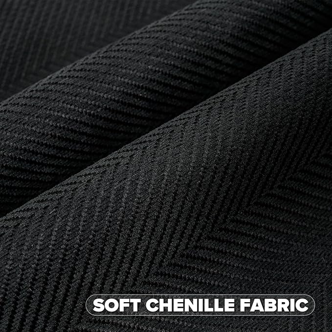 FUTEI Black Chenille Throw Pillow Covers 16x16 Inch Set of 2,Soft Wide Chevron Textured Cushion Case,Farmhouse Home Decor for Couch Bed Living Room
