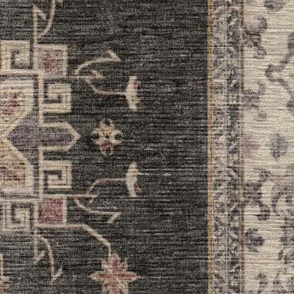 RUGGABLE Washable Vintage Area Rug – Verena Dark Wood 5x7, Stain-Resistant, Non-Slip – Medium Machine Washable Rugs for Living Room, Bedroom, Hallway, Entryway & Office–with Cushioned Pad