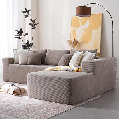106" Cloud Sectional Couch with Chaise Lounge,L Shaped Modular Modern Sofa,Comfy Corduroy Fluffy Couches with Deep Seat,No Assembly Required Couch for Living Room(Right,Stripe Corduroy,Camel)