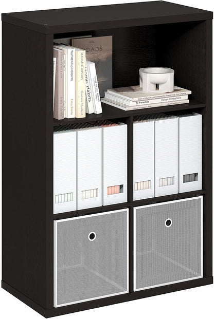 Furinno Cubicle Book Shelf, 5-Cube Bookshelf, Cube Storage Organizer Bookcase with Closed Back, 15.3 x 29.9 x 43.3, for Living Room, Bedroom, Home Office, Dark Oak