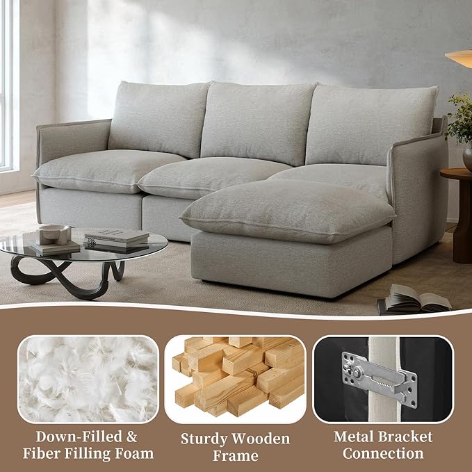 Waterproof Cloud Sectional Couches for Living Room,High Backrest Down Filled Couch,6 Seater Oversized Modular U-Shaped Sofas with Chaise,Detachable Sofa Covers,Light Grey