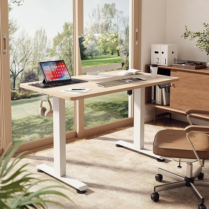 Veken 47.2 Inch Electric Standing Desk, Height Adjustable Sit Stand Up, Wood Desktop, Work Home Office Computer PC Desks, Gaming Writing Study Bedroom Rising Table, Nature