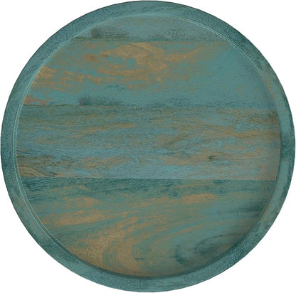 SIMPLIHOME Dayton Solid Mango Wood 13 inch Wide Round Contemporary Wooden Accent Table in Teal Wash, Fully Assembled for The Living Room and Bedroom