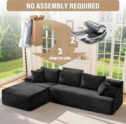 Hobestluk Modular Sectional Couch Sofa,96" Boneless Couches for Living Room, Memory Foam Sectional Couch with Oversized Chaise,L-Shape Couches (Black, Left Facing)