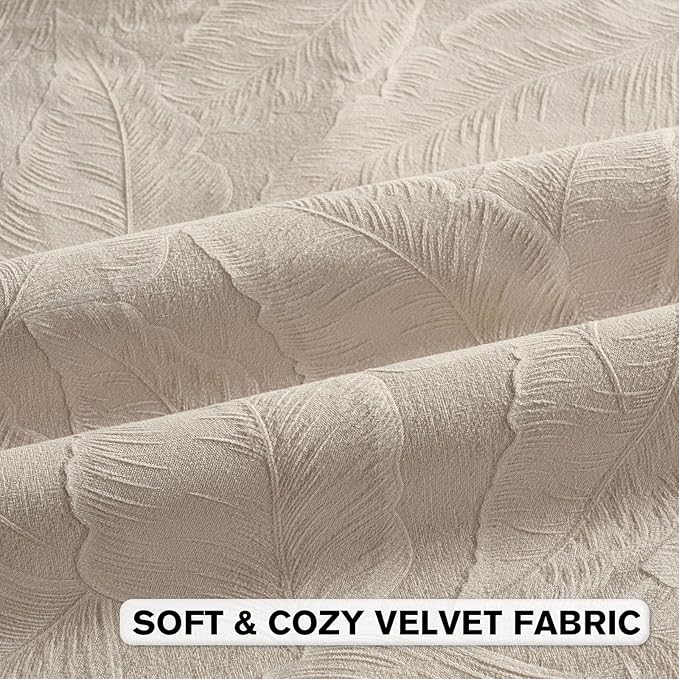 FUTEI Beige Velvet Throw Pillow Covers 18x18 Inch Set of 2,Soft Embossed Leaf-Relief Textured Cushion Cases,Natural Home Decor for Couch Living Room