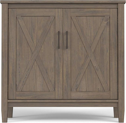 SIMPLIHOME Ela Solid Wood 32 inch Wide Transitional Low Storage Cabinet in Smoky Brown for The Living Room, Entryway and Family Room