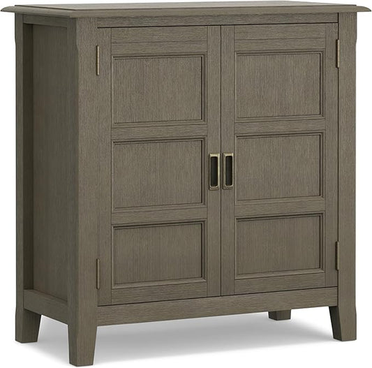 SIMPLIHOME Burlington SOLID WOOD 30 inch Wide Transitional Low Storage Cabinet in Farmhouse Grey for the Living Room, Entryway and Family Room