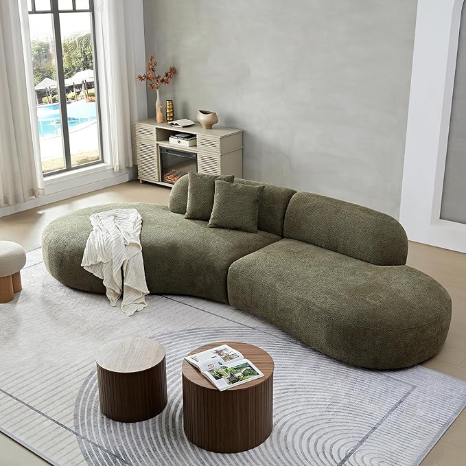 135.4" Oversized Curved Sofa Round Sectional Couch with Chaise,Luxury Cloud Sofa,Modern Boucle Couch with 2 Pillows,Couches for Living Room,Small Spaces,Office,Apartment (Green-Left-Facing)