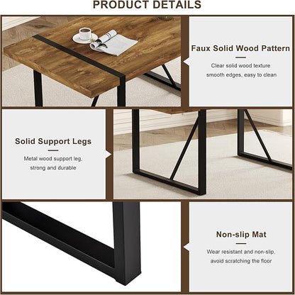 71'' Dining Table for 6-8, Dark Wood Kitchen Table with Metal Legs, Dinner Table for 6-8 for Home Dining Room Living Room