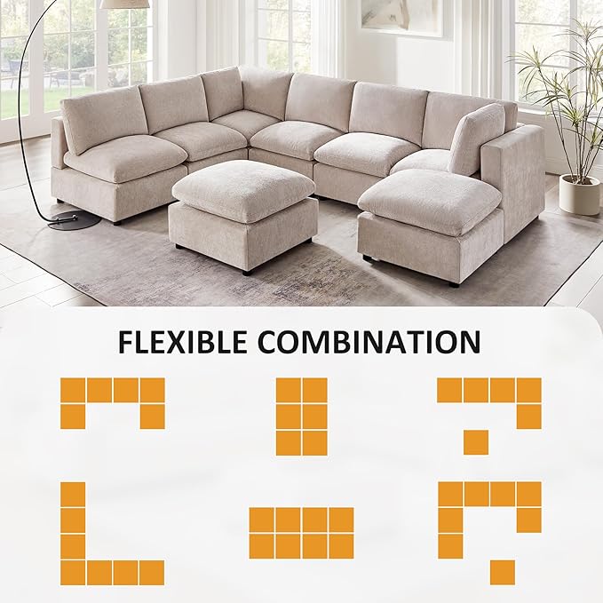 VANOMi Modular Sectional Sofa, Convertible Sofa Couch Modular Sofa with Ottoman, Sectional Sofas for Living Room Small Apartments