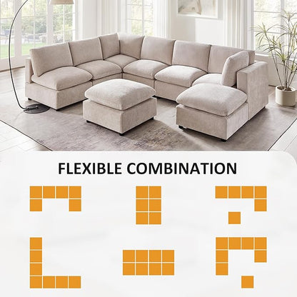 VANOMi Modular Sectional Sofa, Convertible Sofa Couch Modular Sofa with Ottoman, Sectional Sofas for Living Room Small Apartments