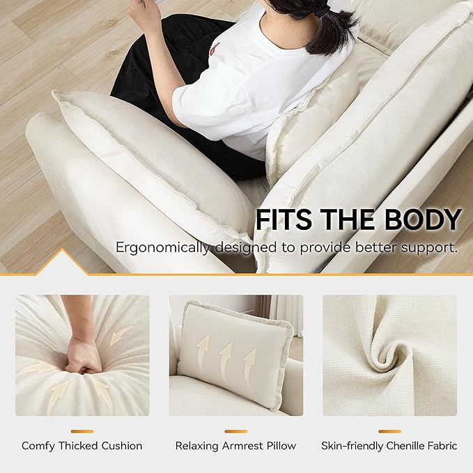 111'' Sectional Cloud Deep Seat Couch, Modern Comfy Chenille L Shaped Sectional Sofa for Living Room Set, Upholstered Modular 4-Seats Sofa Couch with Movable Ottoman, Beige