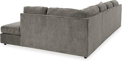 Signature Design by Ashley O'Phannon Casual Right-Arm Facing Herringbone Chenille 2-Piece Sectional with Chaise, Loose Seat Cushions and 2 Throw Pillows, Gray