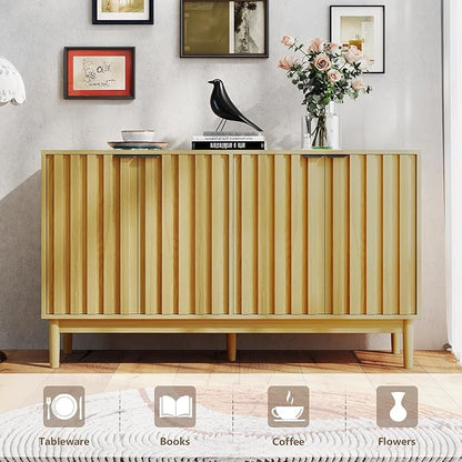 Buffet Cabinet with Storage, Sideboard Cabinet with Fluted Door, Kitchen Buffet Storage Cabinets with Adjustable Shelves, Sideboard Cabinets for Living Room, Entry, Hallway, Natural