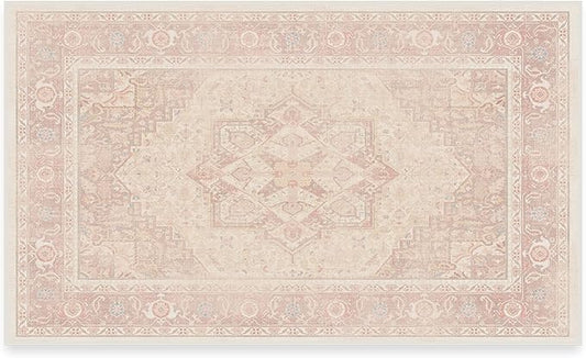 RUGGABLE Washable Area Rug – Kamran Soft Pink 3x5, Stain-Resistant, Non-Slip – Small Machine Washable Rugs for Living Room, Bedroom, Hallway, Entryway & Office–with Cushioned Pad