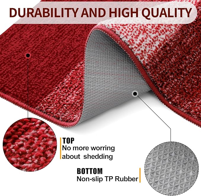 Kitinjoy Indoor Outdoor Door Mat, 48x30 Non-Slip Absorbent Dirt Trapper, Low-Profile Washable Inside Entrance Front Floor Mat, Sturdy Soft Entry Doormats for Entryway, Burgundy