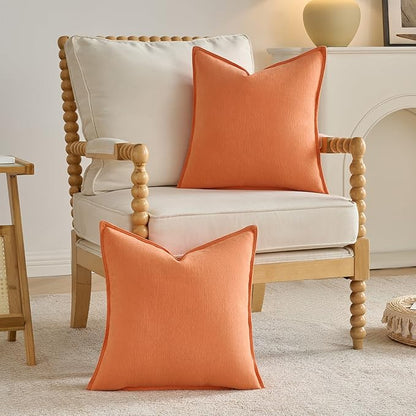 FUTEI Orange Chenille Throw Pillow Covers 16x16 Inch Set of 2,Edges Double-Stitched Cushion Cases,Modern Home Decor for Couch Living Room