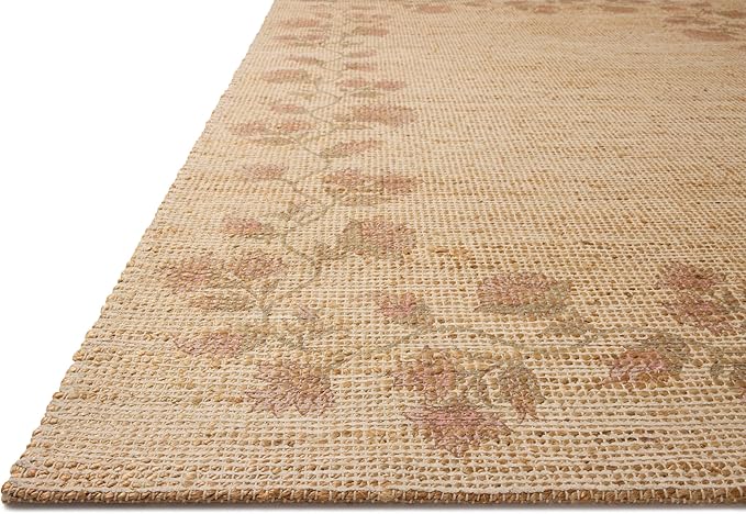 Loloi Chris Loves Julia Rue Collection RUE-05 Natural/Multi 7'-6" x 9'-6" Area Rug Jute Neutral Floral Living Room Bedroom Rug