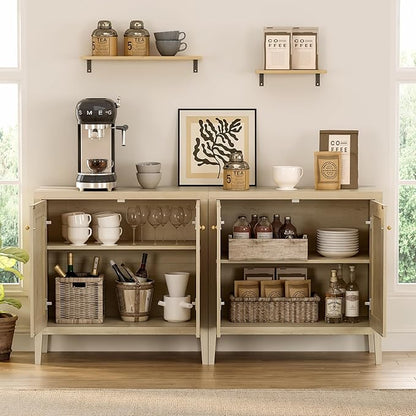 Sideboard Buffet Cabinets with Adjusable Shelves, Farmhouse Storage Cabinet, Credenza, Accent Cabinet, Kitchen Coffee Bar Console Table for Living Dining Room, Light Oak