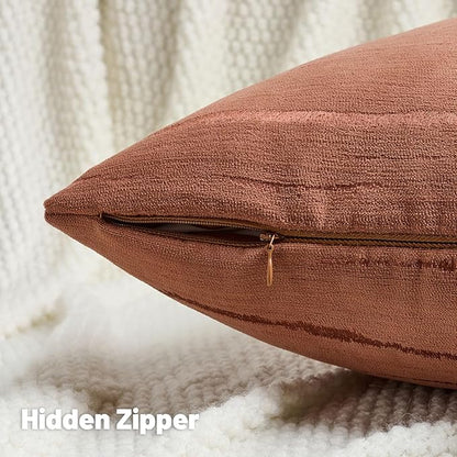 FUTEI Rust Chenille Decorative Throw Pillow Covers 18x18 Inch Set of 2,Soft Embossed Striped Textured Cushion Case,Modern Home Decor for Couch Bed Living Room