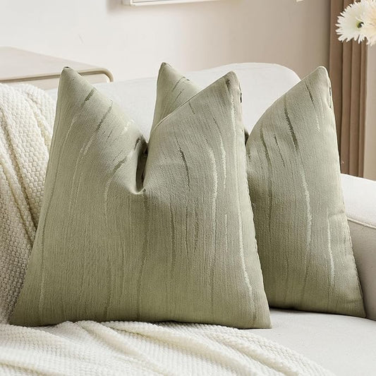 FUTEI Olive Green Chenille Decorative Throw Pillow Covers 26x26 Inch Set of 2,Soft Embossed Striped Textured Euro Pillow Shams,Modern Home Decor for Couch Bed Living Room
