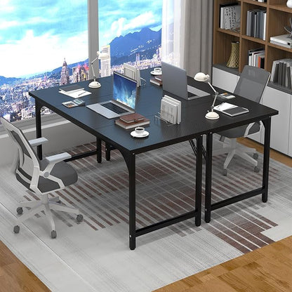 StarGraph Modern Computer Desk 47 Inch Large Office Desk with Carbon Fiber Desktop Home Office Desks with Sturdy Metal Frame Gaming Study Writing Work from Home Desks, Black