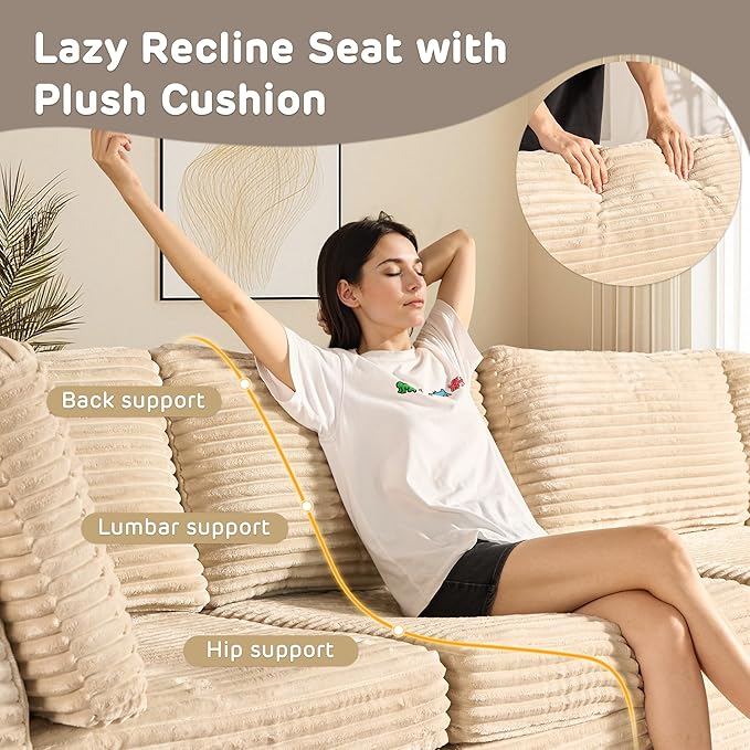 130'' Modern Modular Sectional Sofa with Ottoman, 7 Pieces L Shaped Cloud Couch for Living Room, Oversized Deep Seat Convertible Sofa Set, Plush Corduroy Beige