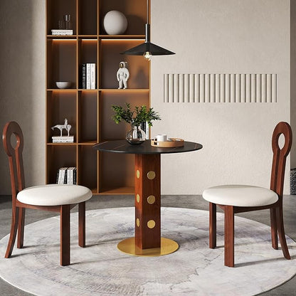 Sintered Stone Office Table and Chair Set - 33.5" Round Table for Small Offices (Red Leg and Black Top, 1 Table and 2 Chairs)