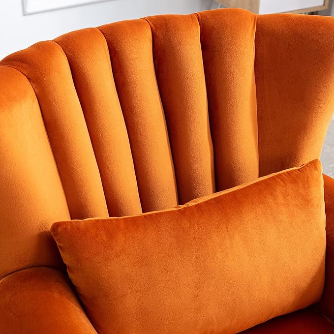 Accent Reading Arm Chairs Set of 2 Midcentury Modern Comfy Corner Sofa Chair, Wingback Waiting Room Club Chair with Tufted Back for Living Room/Bedroom/Reception Room, Velvet Orange