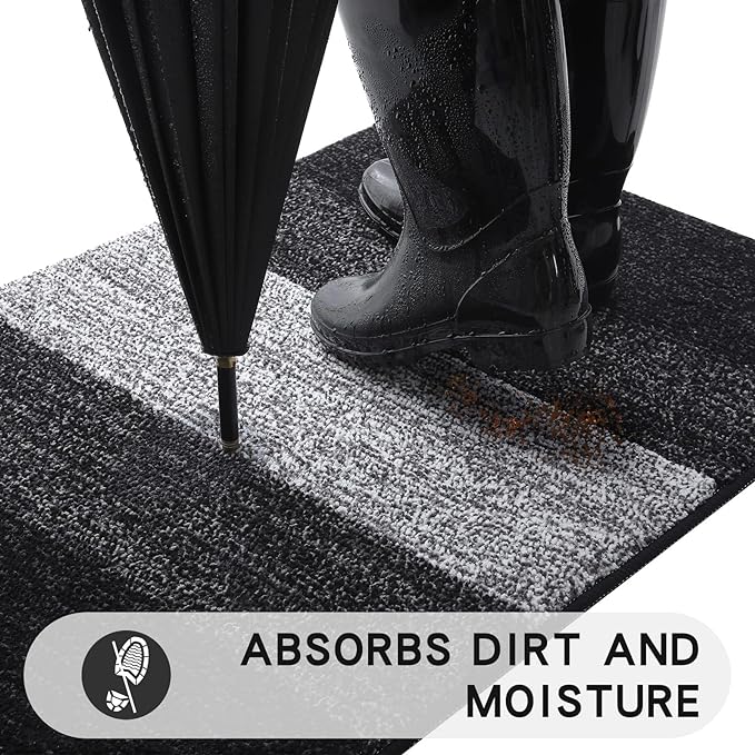 Kitinjoy Indoor Outdoor Door Mat, 59x20 Non-Slip Absorbent Dirt Trapper, Low-Profile Washable Inside Entrance Front Floor Mat, Sturdy Soft Entry Doormats for Entryway, Black