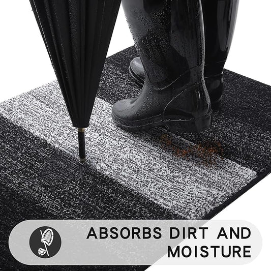 Kitinjoy Indoor Outdoor Door Mat, 59x20 Non-Slip Absorbent Dirt Trapper, Low-Profile Washable Inside Entrance Front Floor Mat, Sturdy Soft Entry Doormats for Entryway, Black